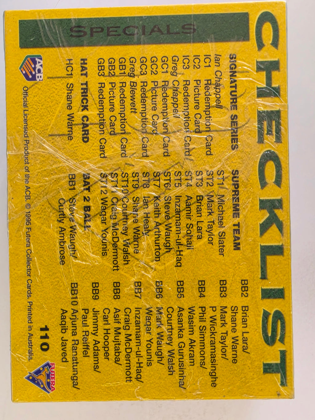 1995-96 Futera Cricket | Complete Set 110 Cards