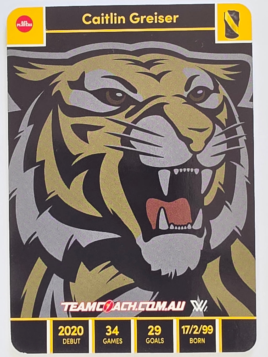 2023 AFLW TeamCoach | Silver Parallel | #68 Caitlin Greiser Richmond Tigers