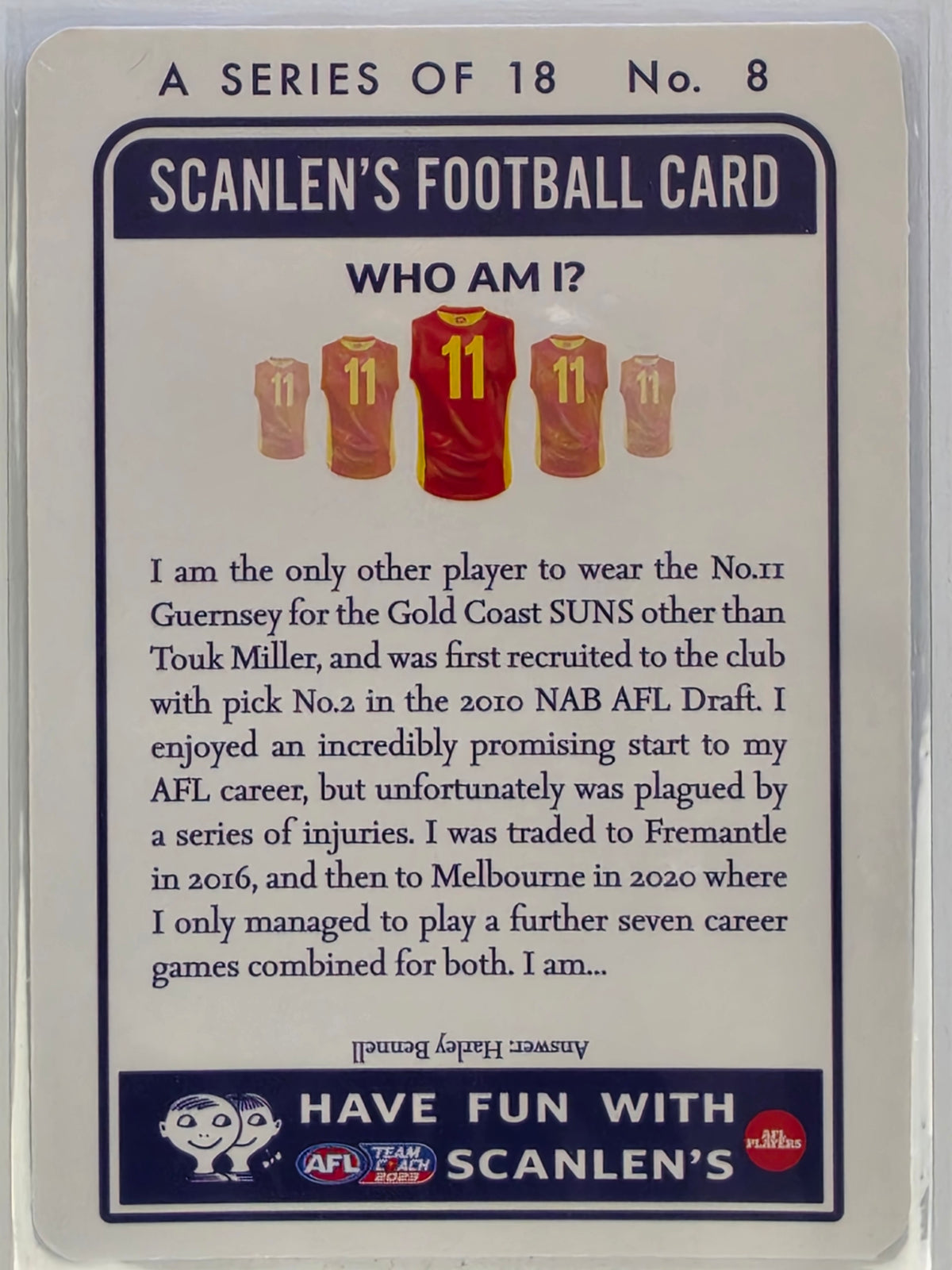 AFL 2023 TeamCoach Scanlens 60th Tribute #8 Touk Miller Gold Coast Suns