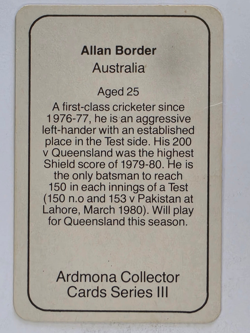 1980-81 Ardmona International Cricket | Allan Border Australia