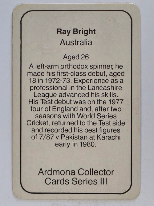 1980-81 Ardmona International Cricket | Ray Bright Australia