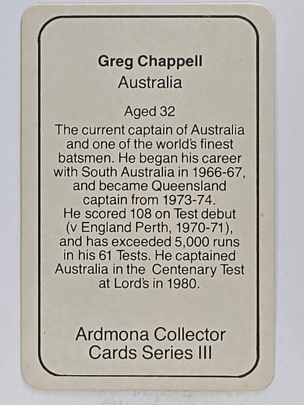 1980-81 Ardmona International Cricket | Greg Chappell Australia
