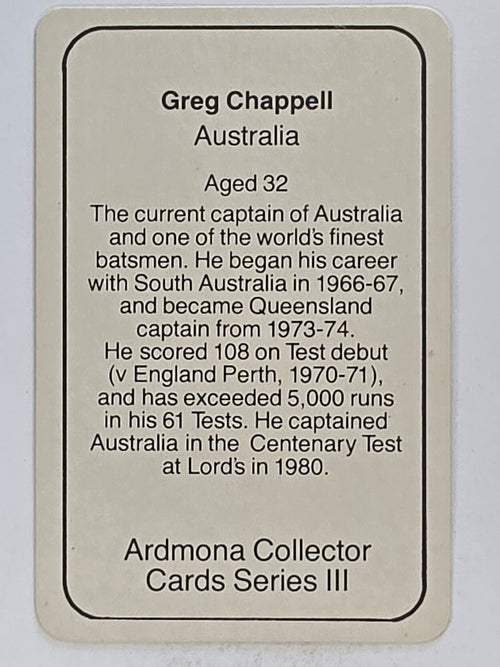 1980-81 Ardmona International Cricket | Greg Chappell Australia