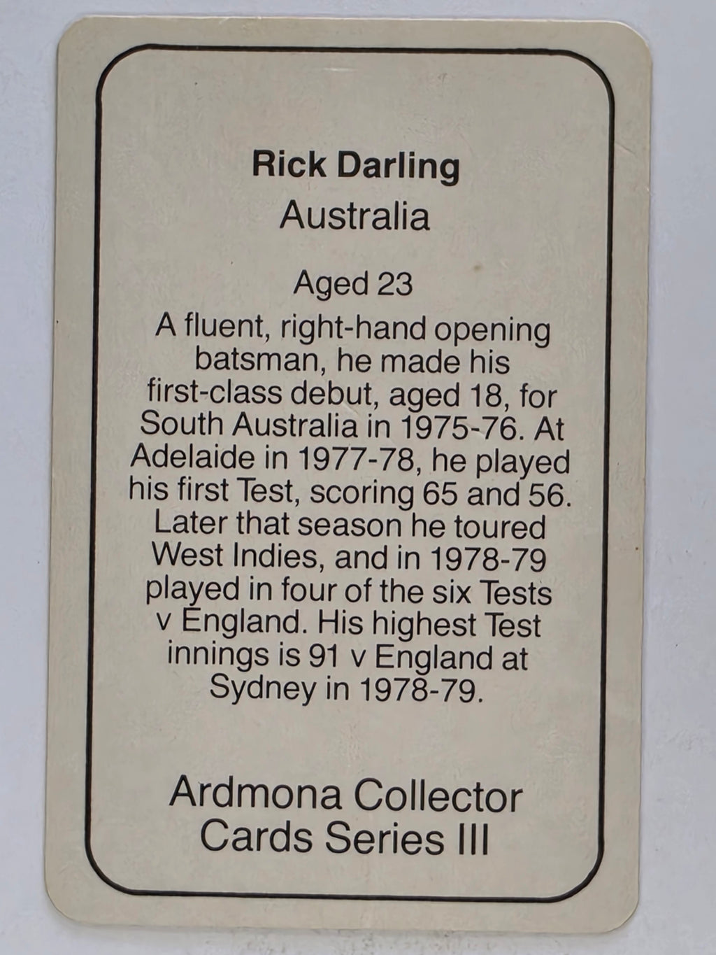 1980-81 Ardmona International Cricket | Rick Darling Australia