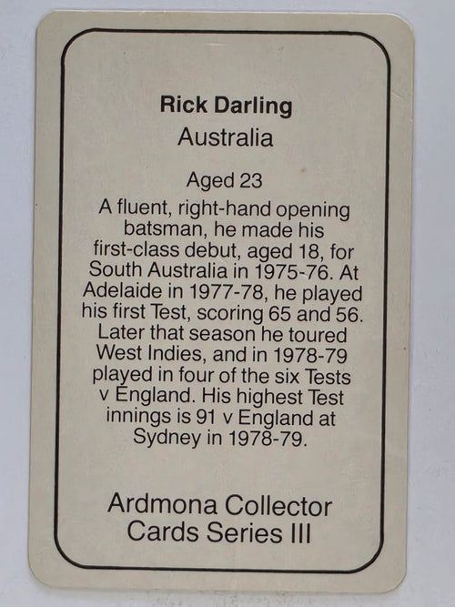 1980-81 Ardmona International Cricket | Rick Darling Australia