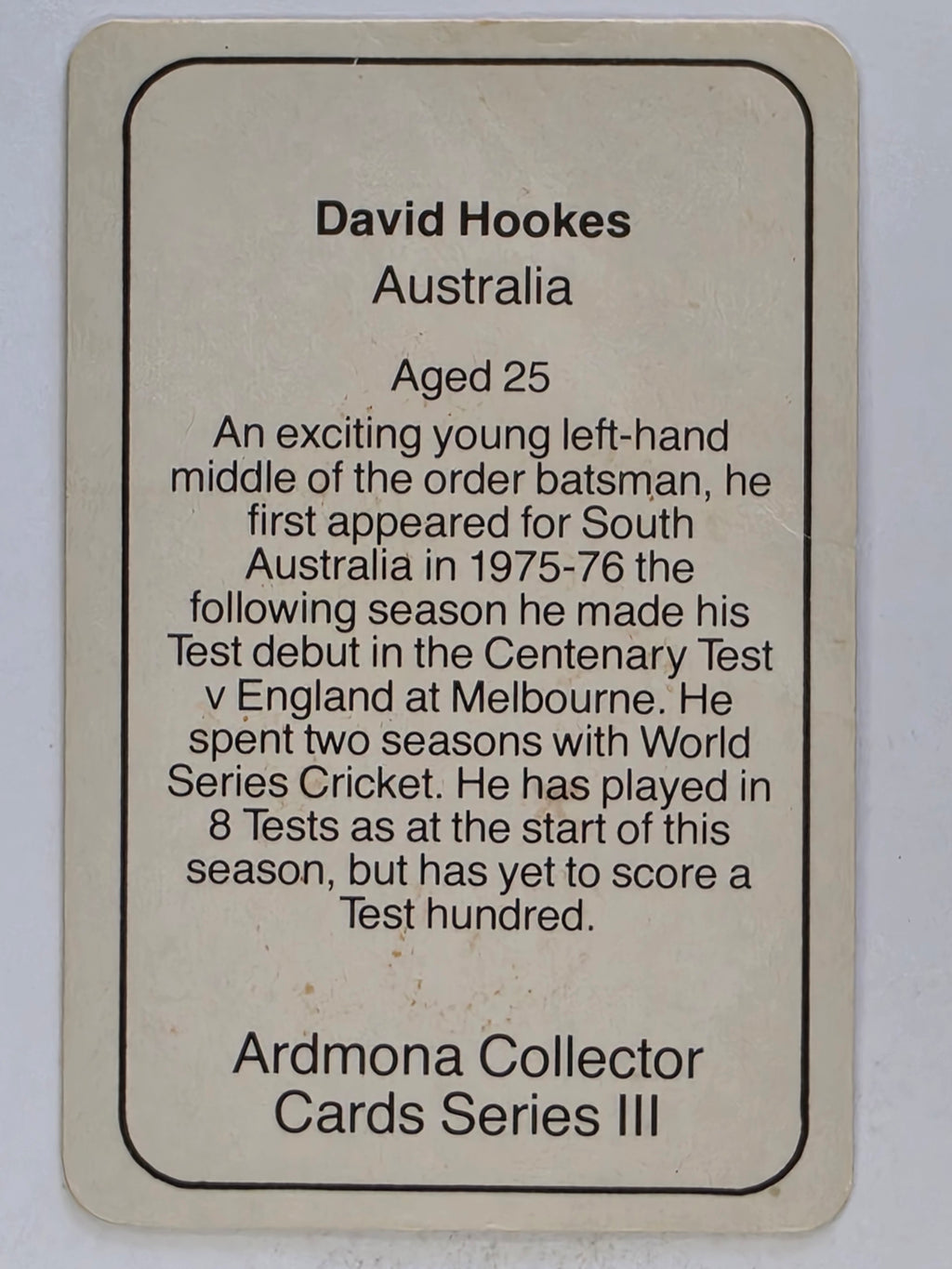 1980-81 Ardmona International Cricket | David Hookes Australia