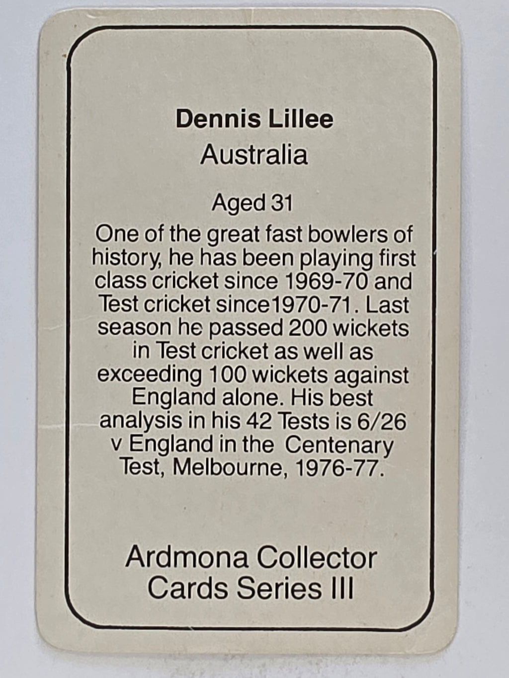 1980-81 Ardmona International Cricket | Dennis Lillee Australia