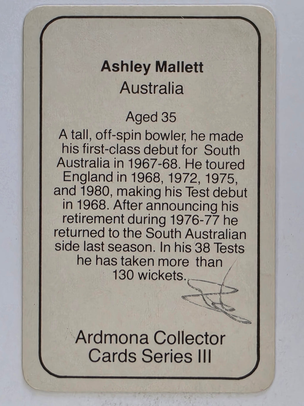 1980-81 Ardmona International Cricket | Ashley Mallett Australia