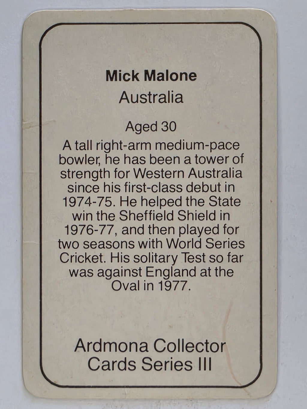 1980-81 Ardmona International Cricket | Mick Malone Australia
