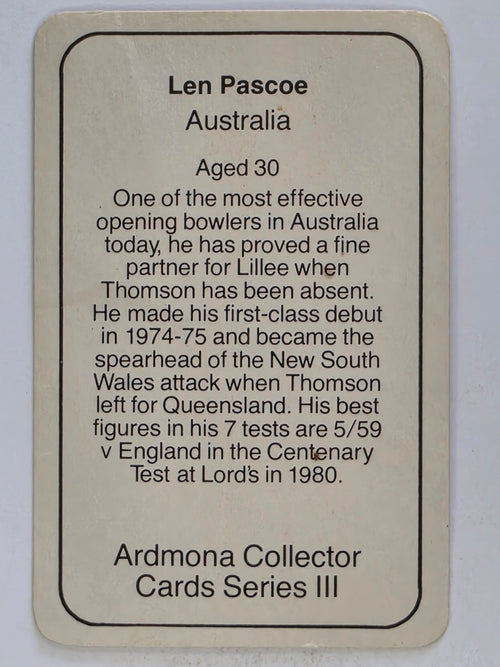 1980-81 Ardmona International Cricket | Len Pascoe Australia