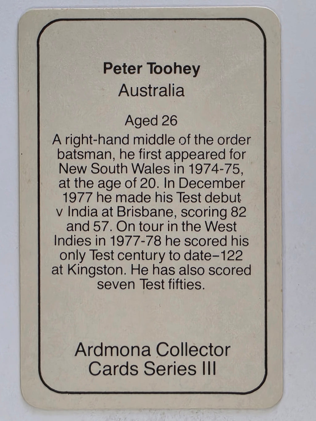 1980-81 Ardmona International Cricket | Peter Toohey Australia
