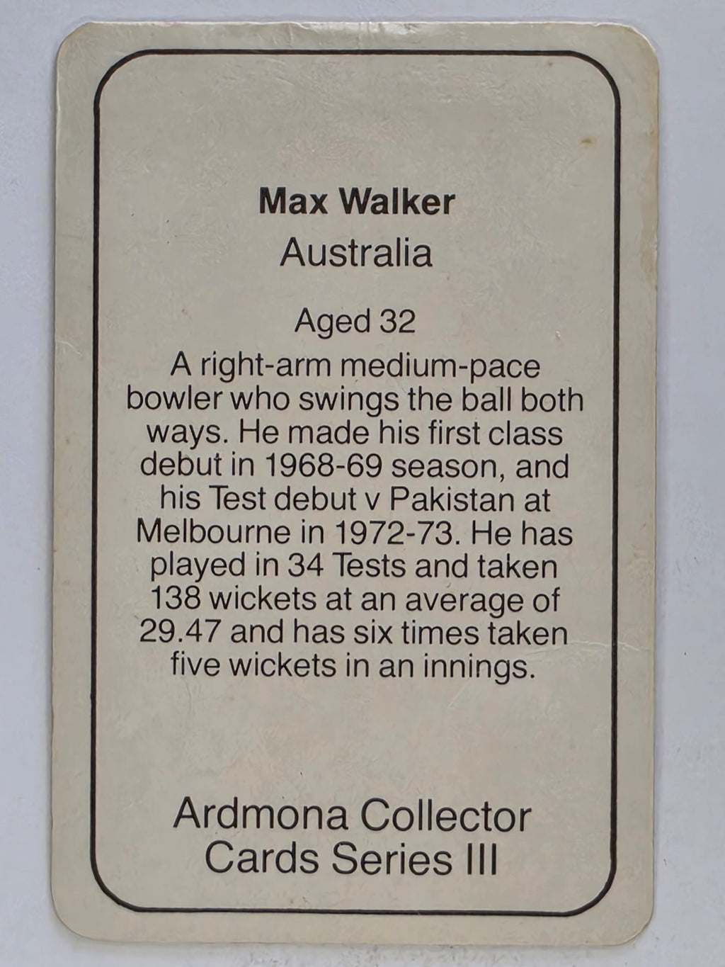 1980-81 Ardmona International Cricket | Max Walker Australia