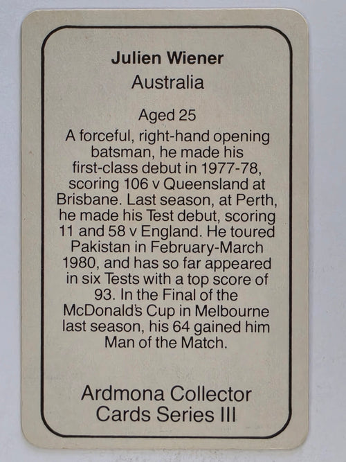 1980-81 Ardmona International Cricket | Julien Wiener Australia