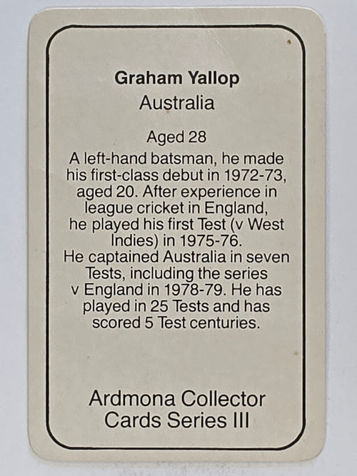 1980-81 Ardmona International Cricket | Graham Yallop Australia