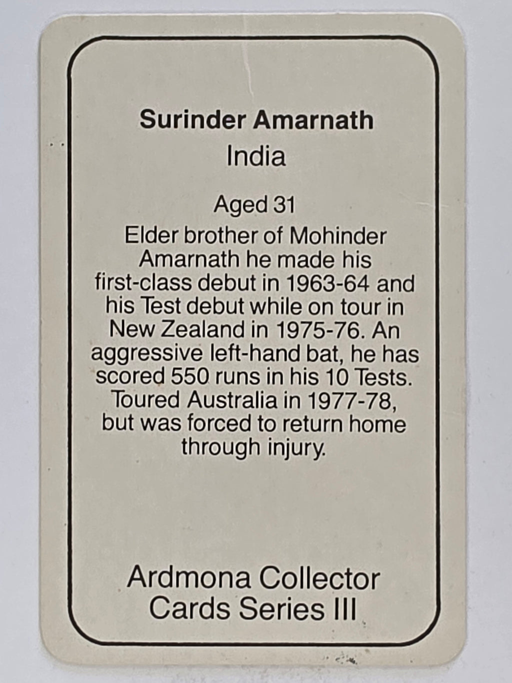 1980-81 Ardmona International Cricket | Surinder Amarnath India