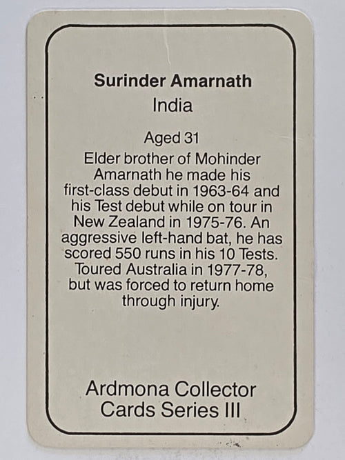 1980-81 Ardmona International Cricket | Surinder Amarnath India