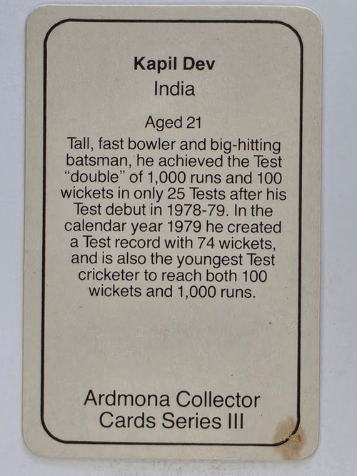 1980-81 Ardmona International Cricket | Kapil Dev India