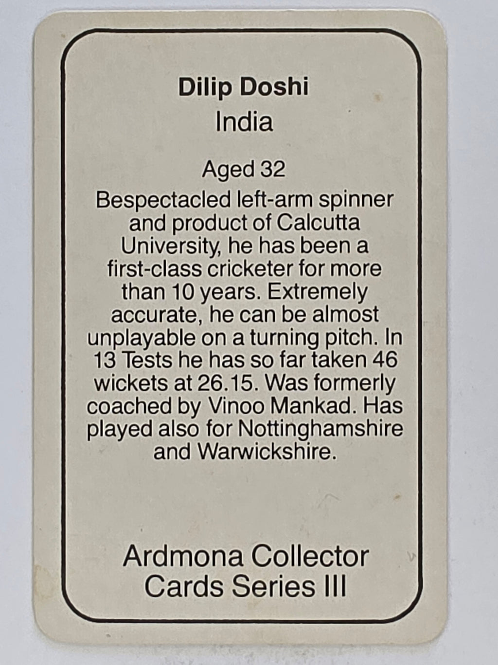 1980-81 Ardmona International Cricket | Dilip Doshi India