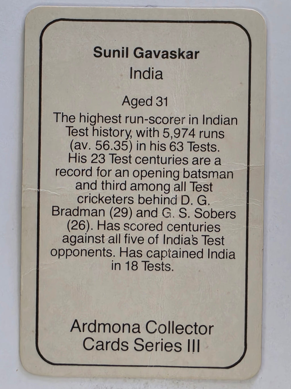 1980-81 Ardmona International Cricket | Sunil Gavaskar India