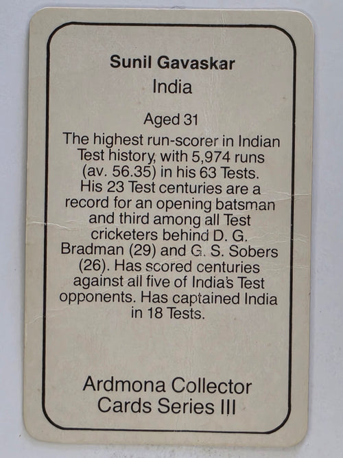 1980-81 Ardmona International Cricket | Sunil Gavaskar India