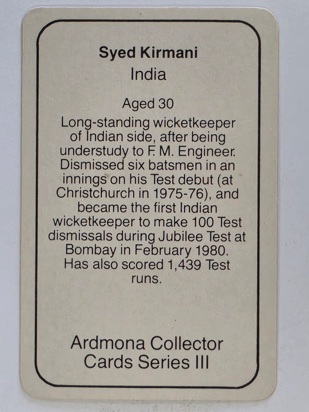 1980-81 Ardmona International Cricket | Syed Kirmani India