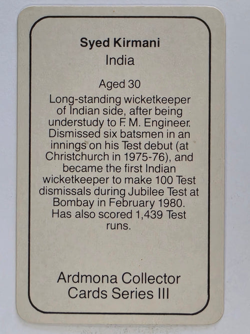1980-81 Ardmona International Cricket | Syed Kirmani India