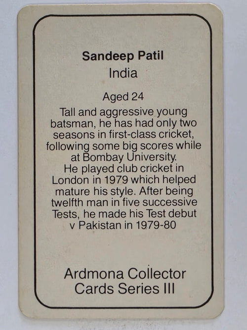 1980-81 Ardmona International Cricket | Sandeep Patil India