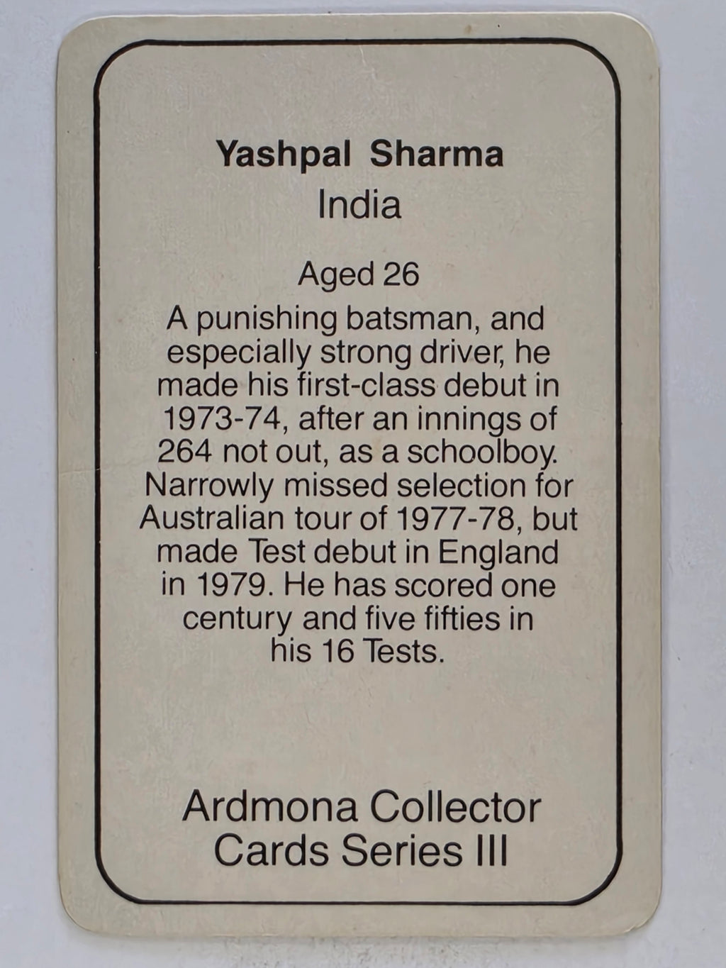 1980-81 Ardmona International Cricket | Yashpal Sharma India