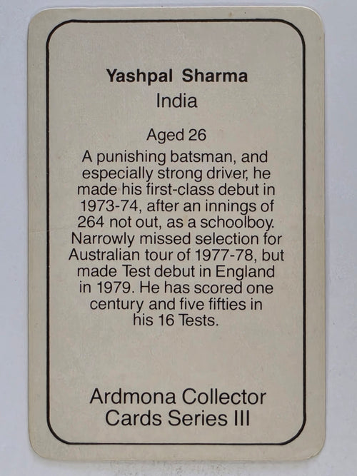 1980-81 Ardmona International Cricket | Yashpal Sharma India