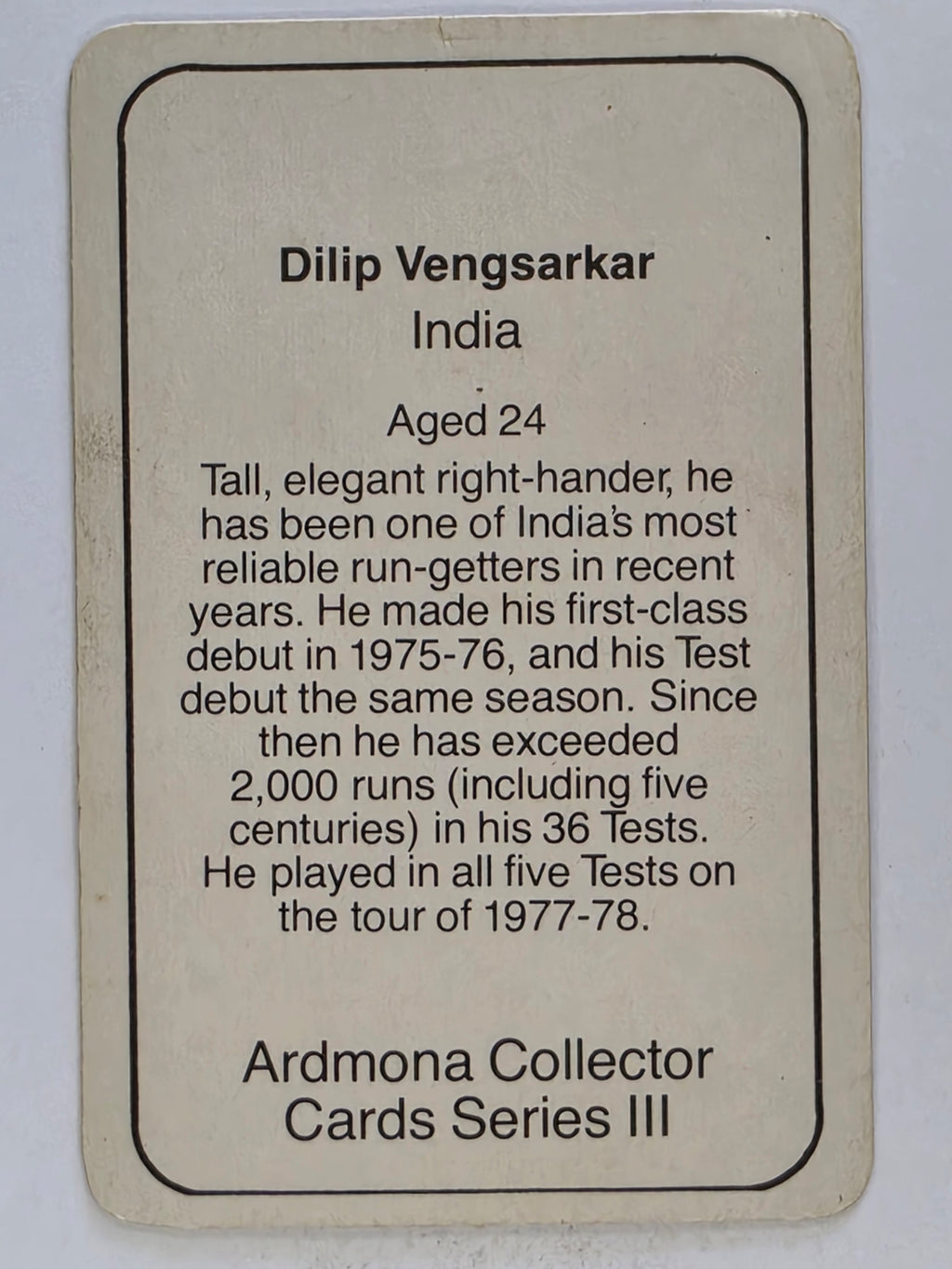 1980-81 Ardmona International Cricket | Dilip Vengsarkar India