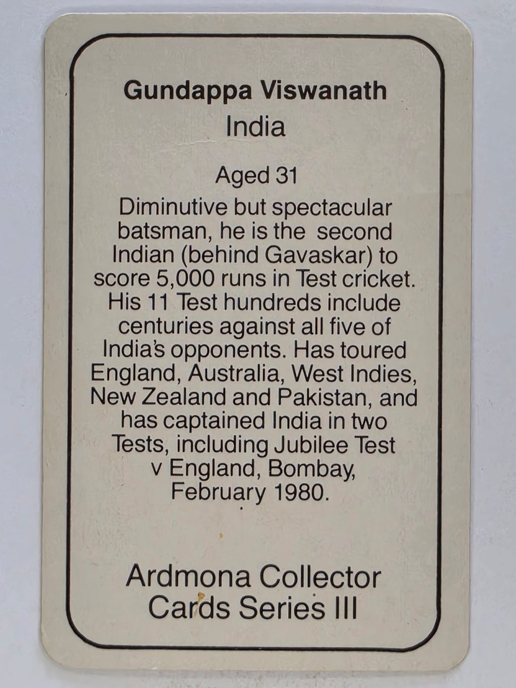 1980-81 Ardmona International Cricket | Gundappa Viswanath India