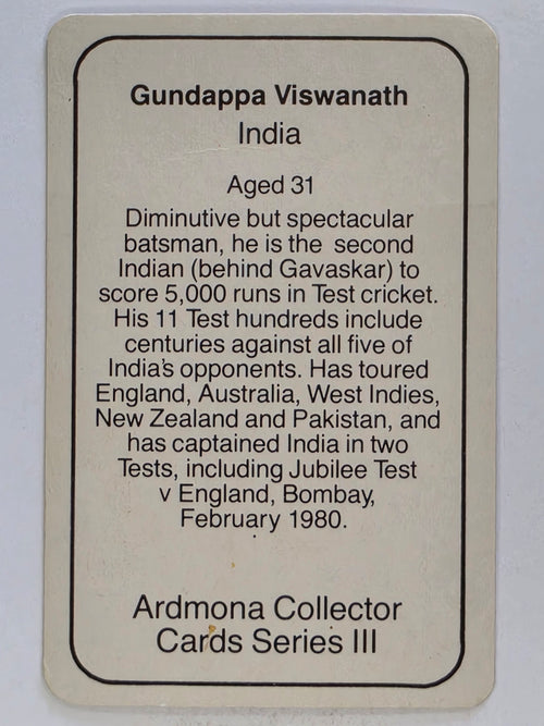 1980-81 Ardmona International Cricket | Gundappa Viswanath India
