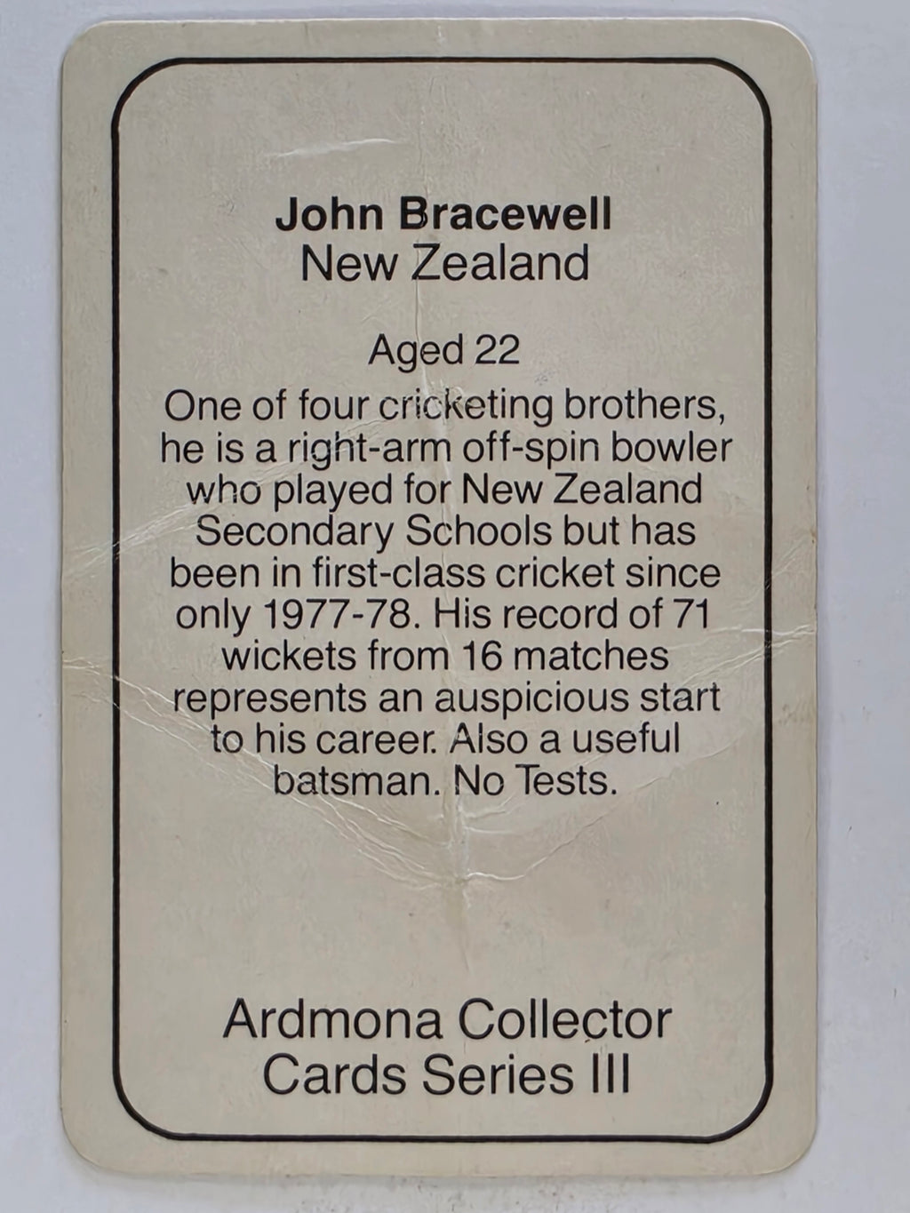 1980-81 Ardmona International Cricket | John Bracewell New Zealand