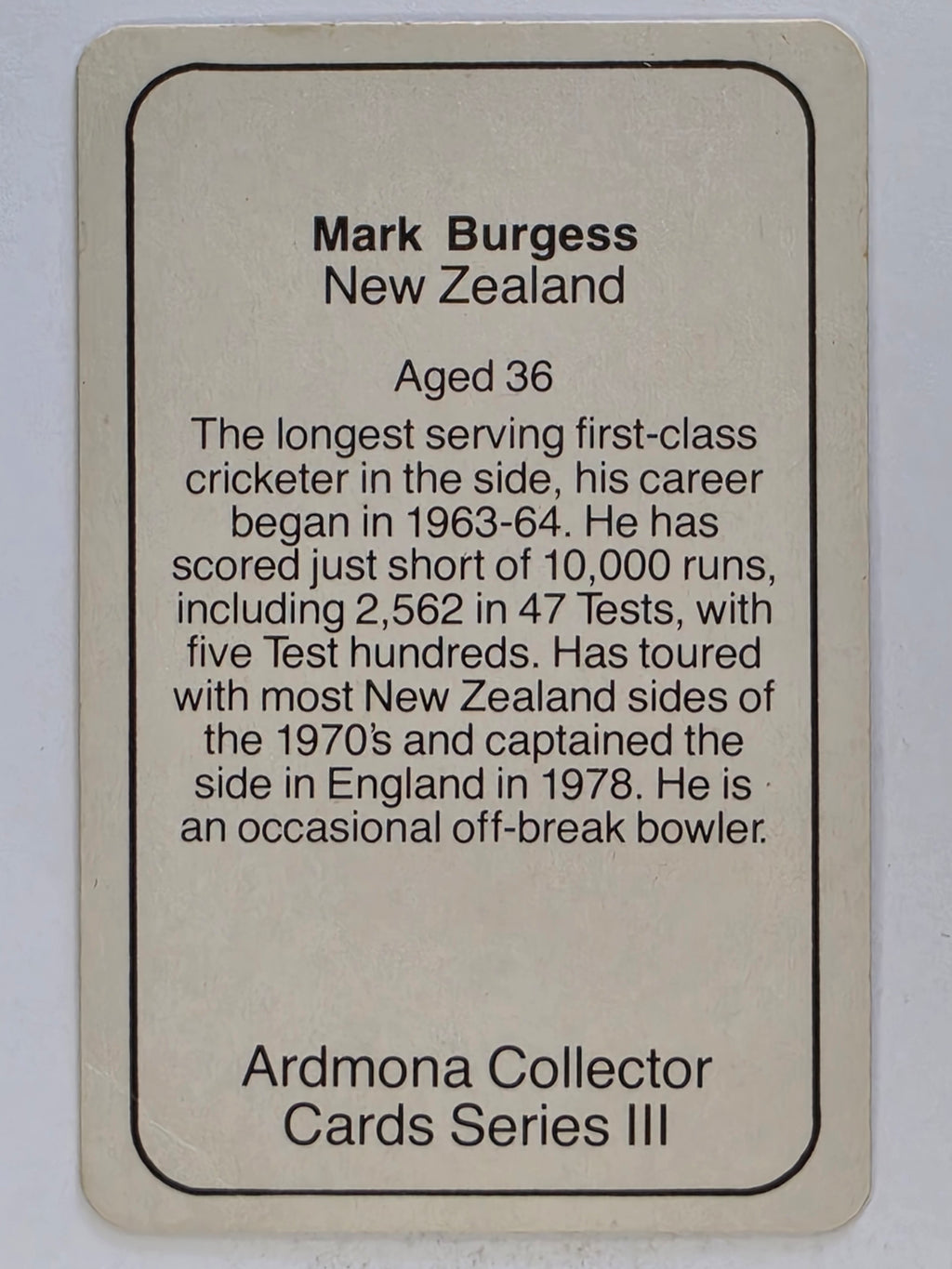 1980-81 Ardmona International Cricket | Mark Burgess New Zealand