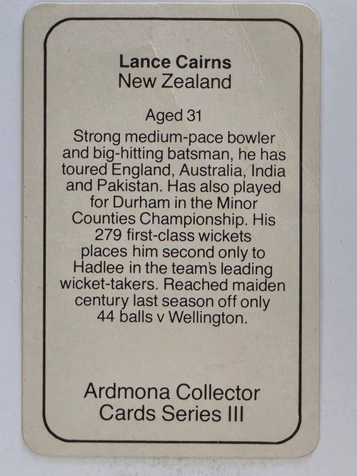 1980-81 Ardmona International Cricket | Lance Cairns New Zealand