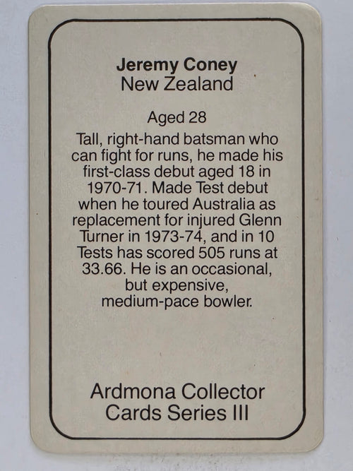 1980-81 Ardmona International Cricket | Jeremy Coney New Zealand