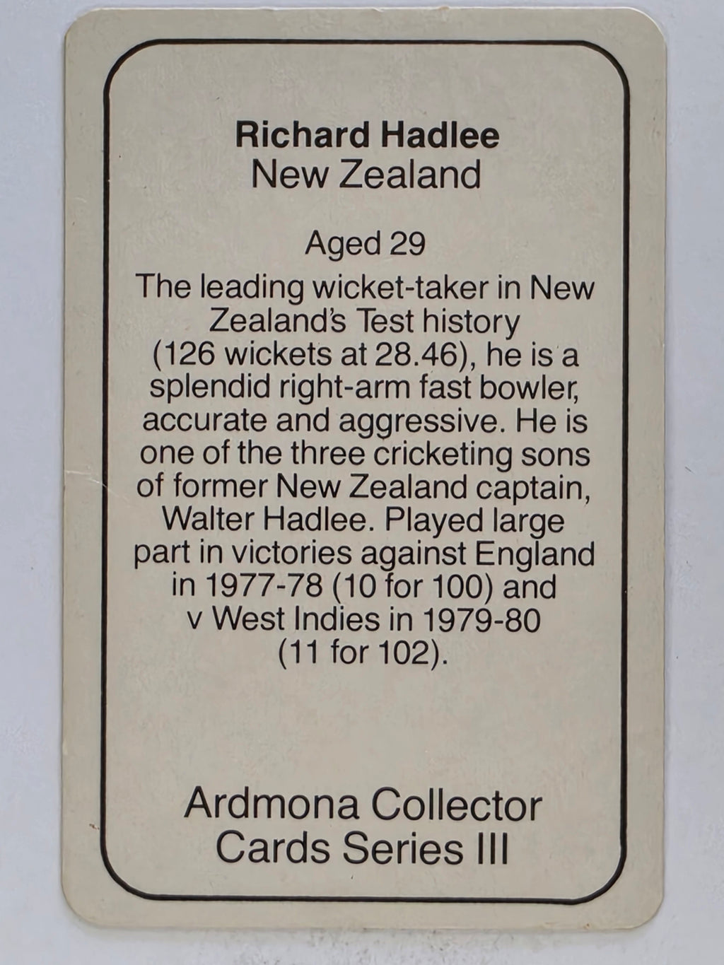 1980-81 Ardmona International Cricket | Richard Hadlee New Zealand