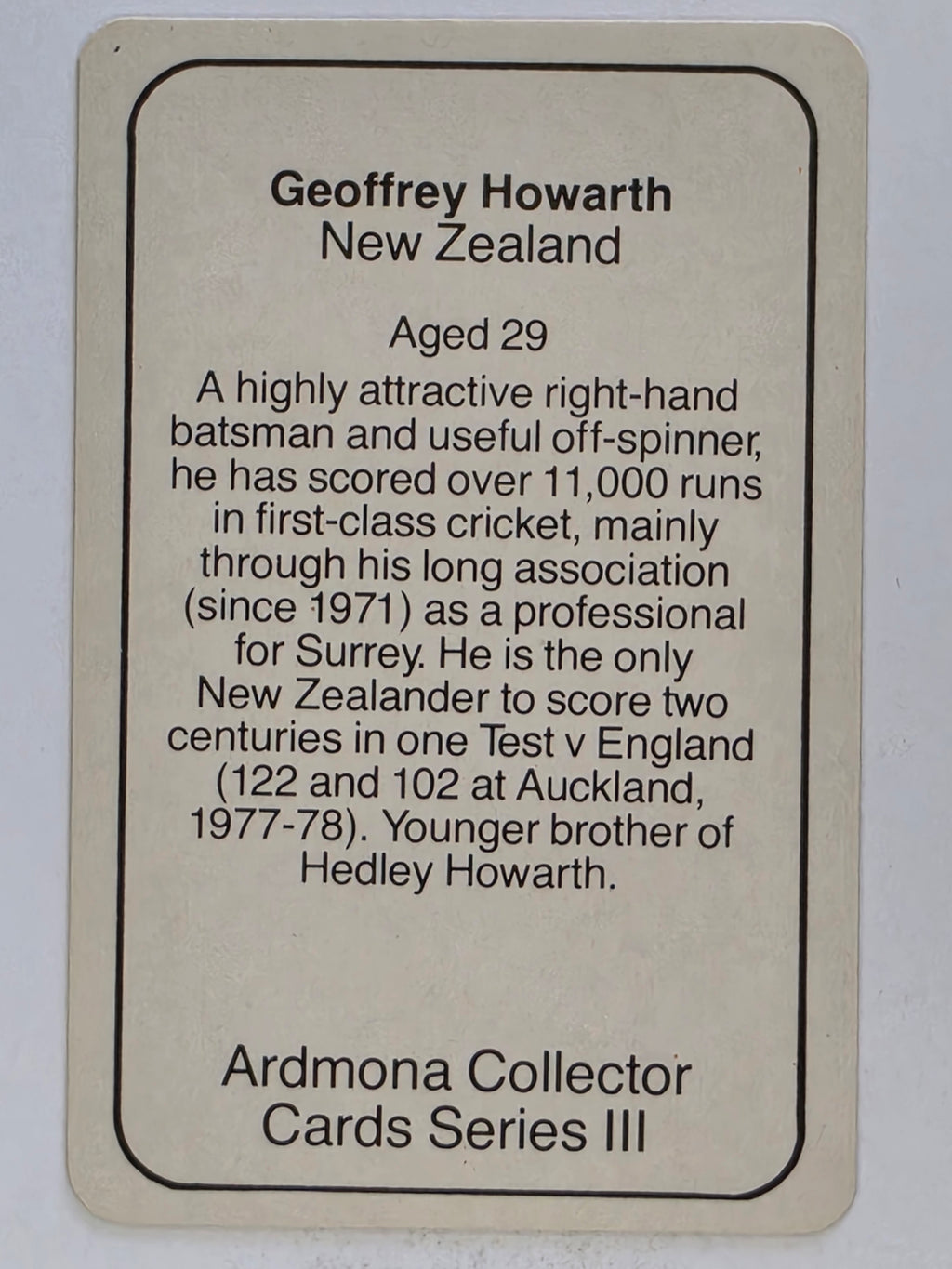 1980-81 Ardmona International Cricket | Geoffrey Howarth New Zealand