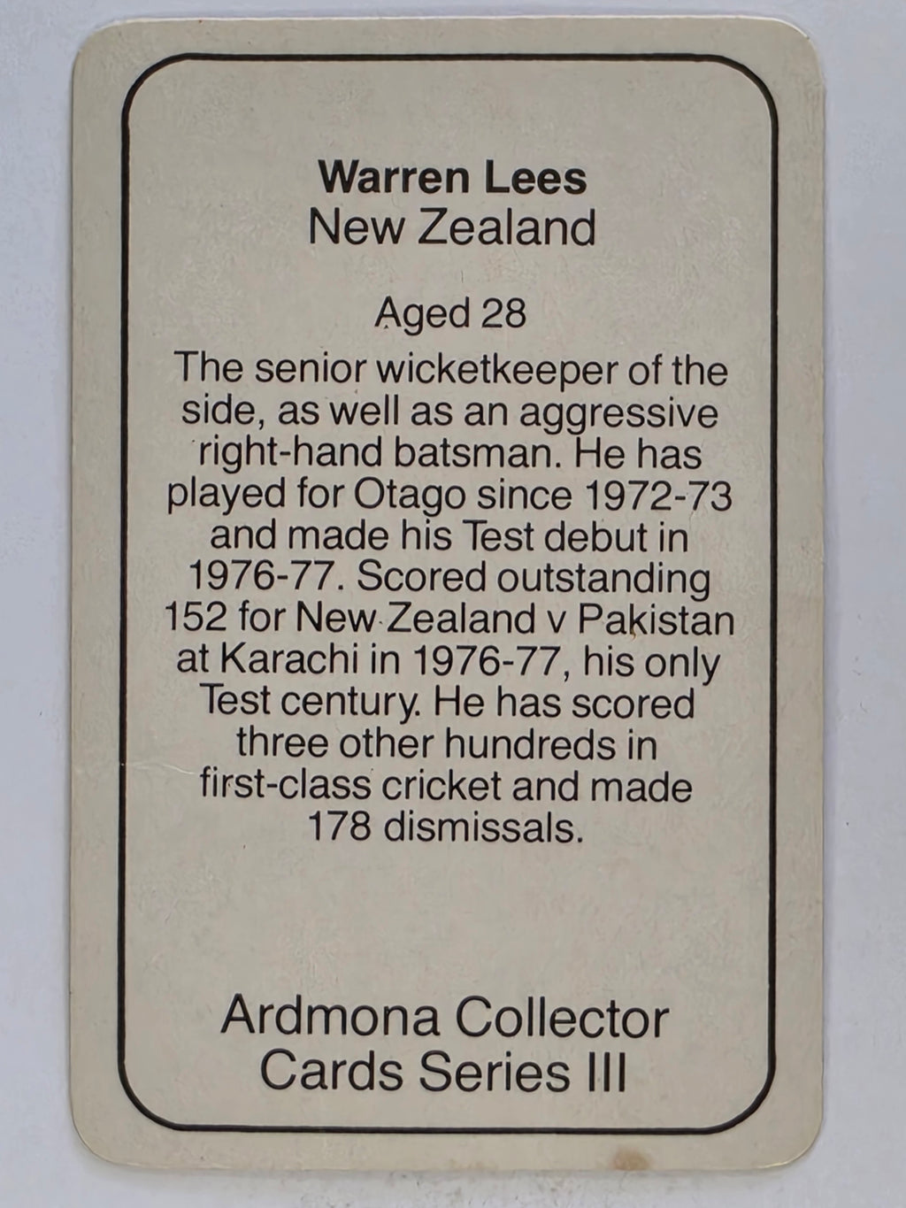 1980-81 Ardmona International Cricket | Warren Lees New Zealand
