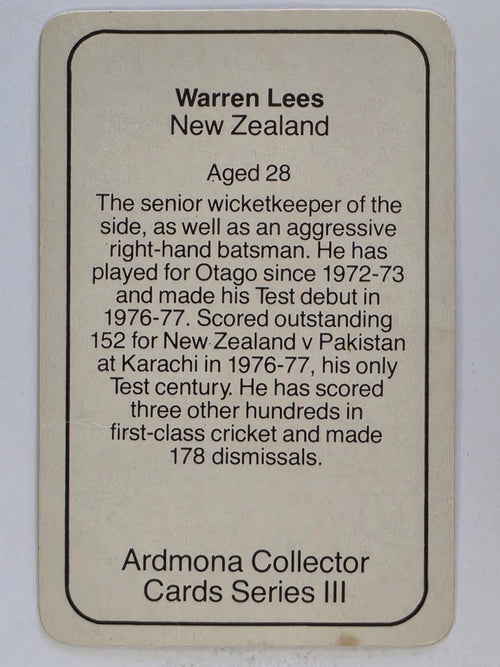 1980-81 Ardmona International Cricket | Warren Lees New Zealand