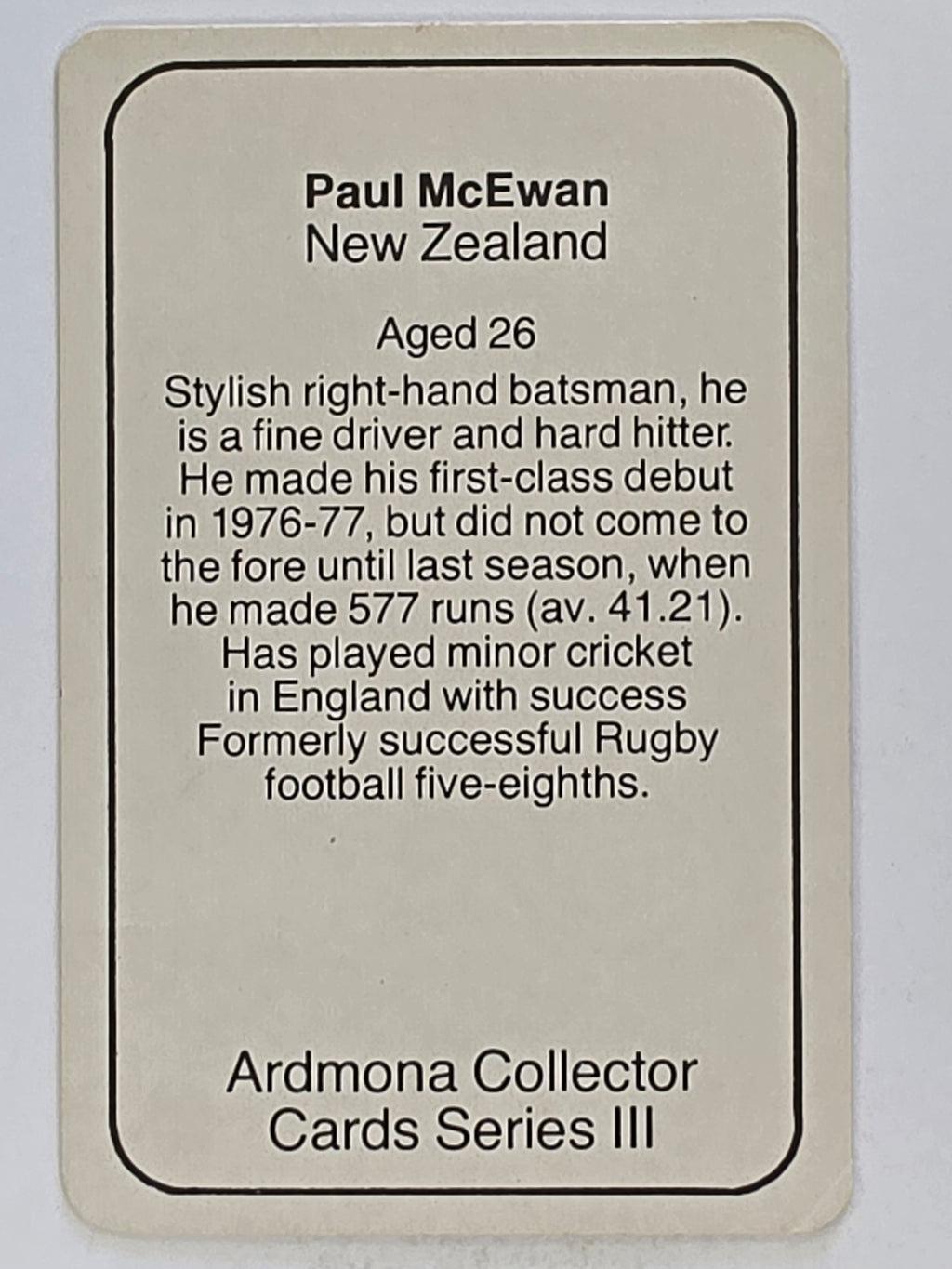 1980-81 Ardmona International Cricket | Paul McEwan New Zealand