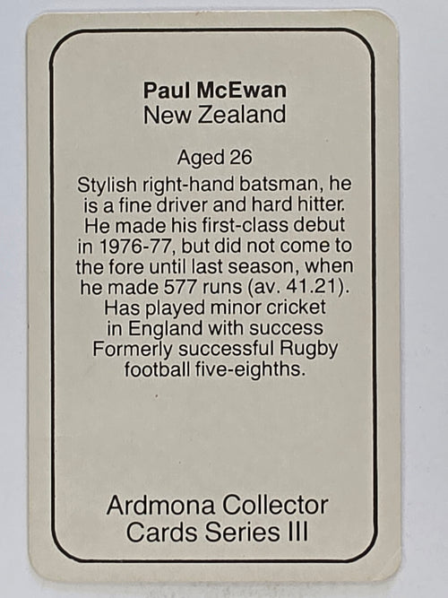 1980-81 Ardmona International Cricket | Paul McEwan New Zealand