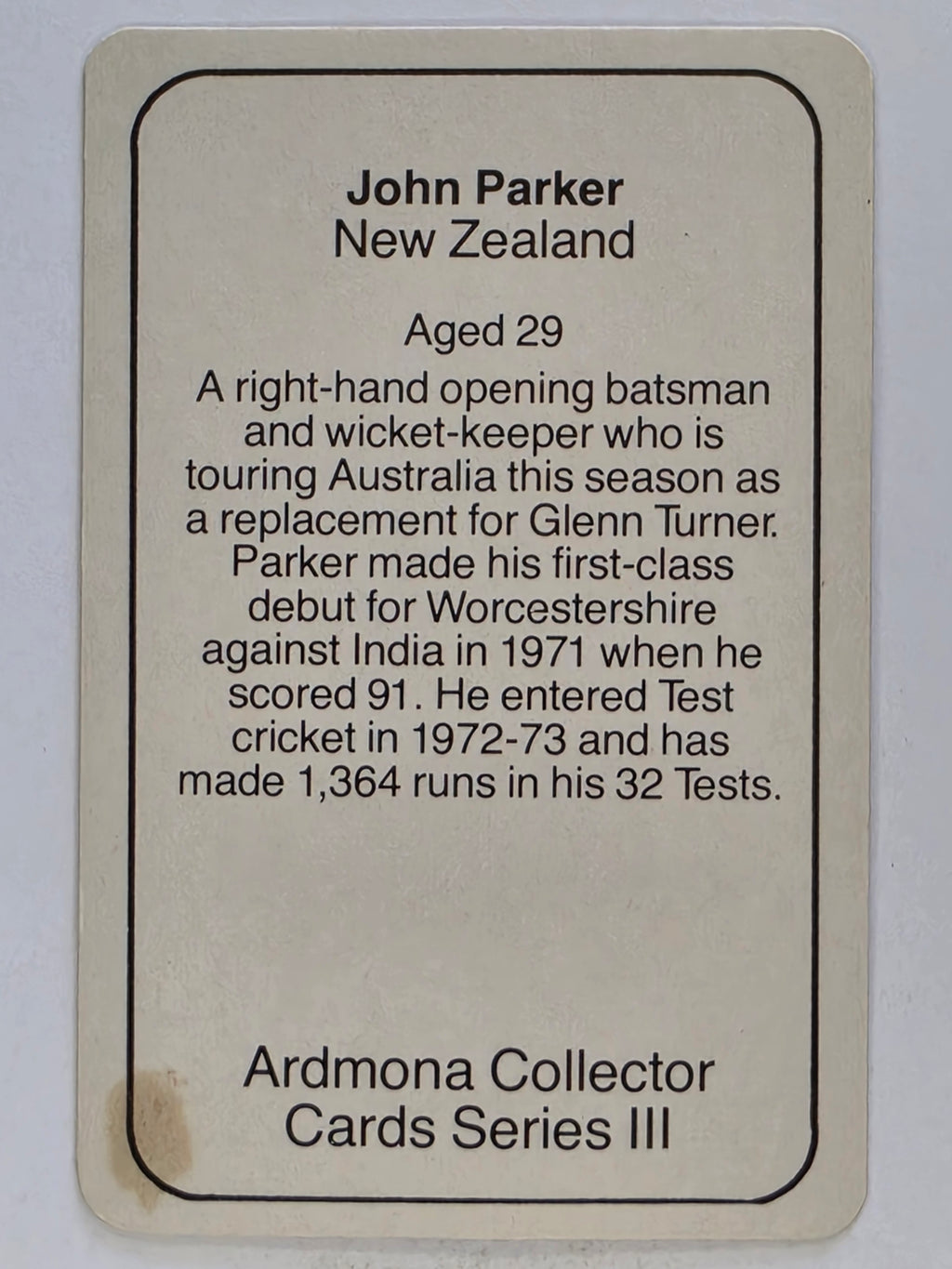 1980-81 Ardmona International Cricket | John Parker New Zealand