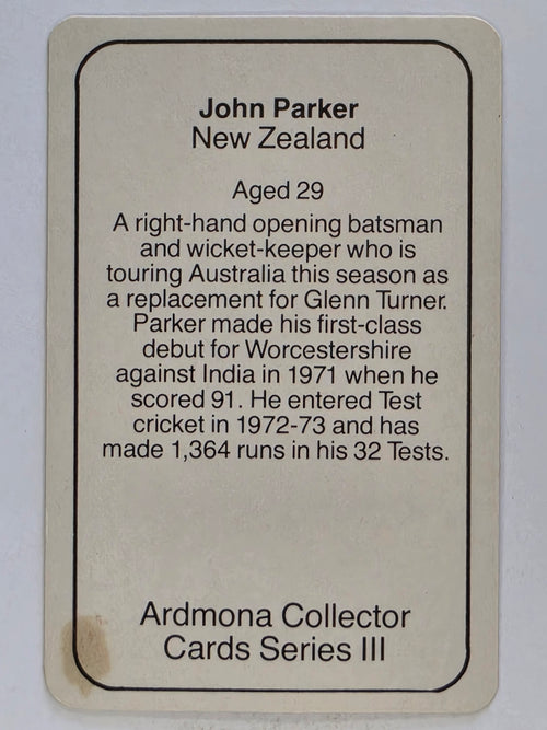 1980-81 Ardmona International Cricket | John Parker New Zealand