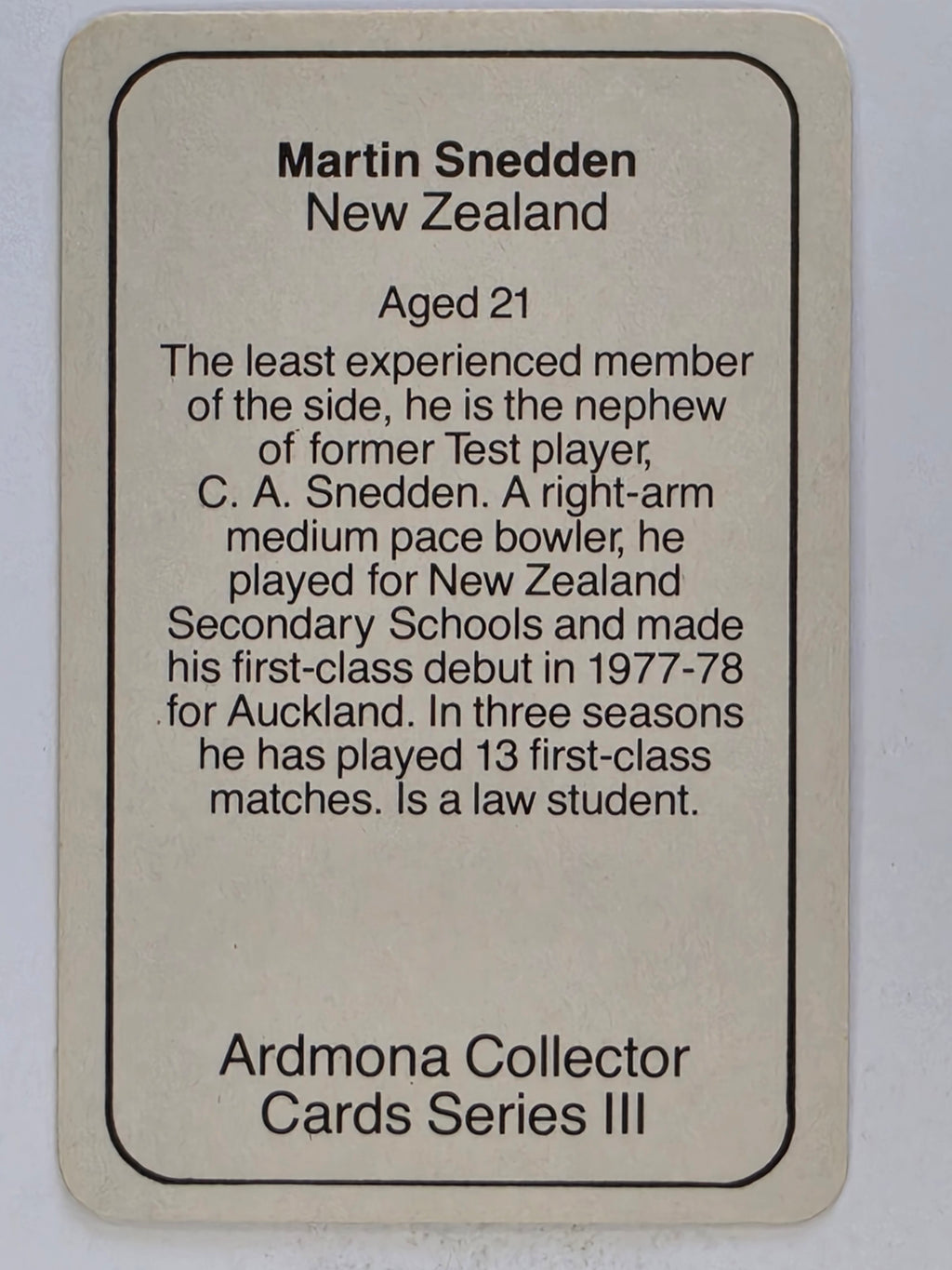 1980-81 Ardmona International Cricket | Martin Snedden New Zealand