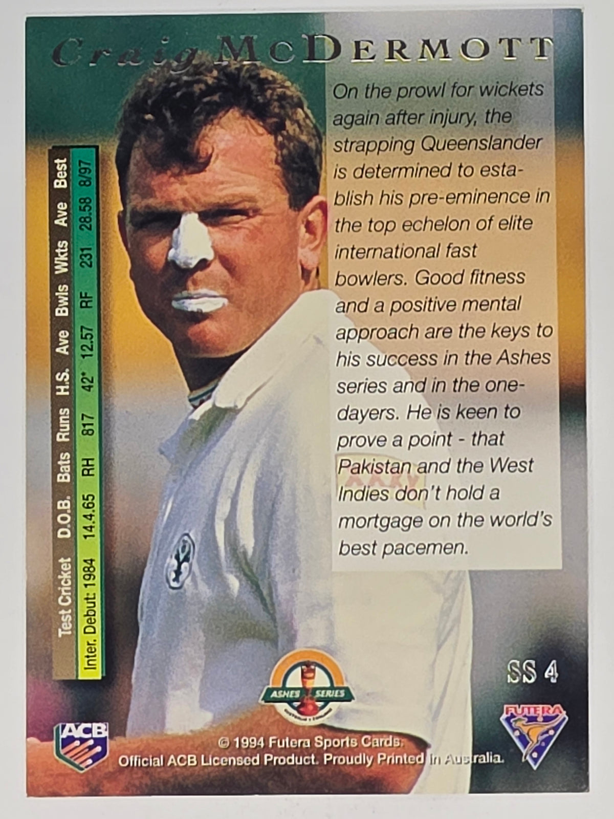 1994-95 Futera Cricket Super Series #SS4 Craig McDermott Australia