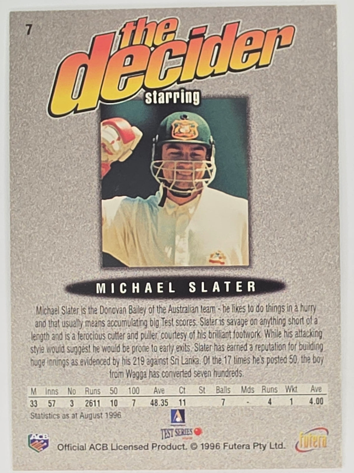 1996 Futera The Decider #7 Michael Slater Australia