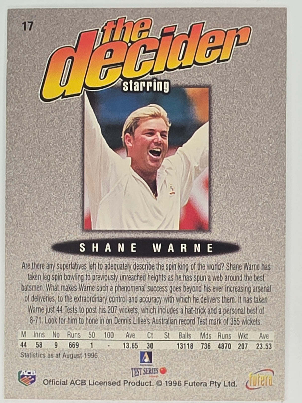 1996 Futera The Decider #17 Shane Warne Australia
