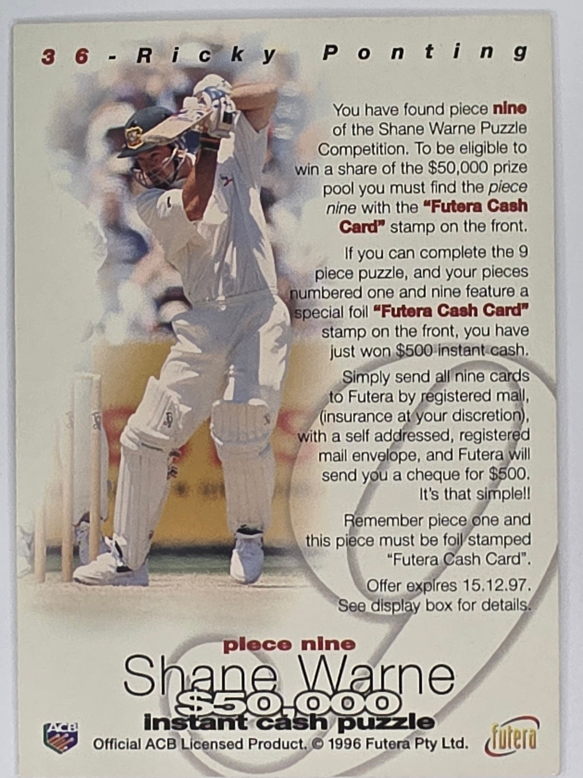1996 Futera The Decider #36 Ricky Ponting Australia
