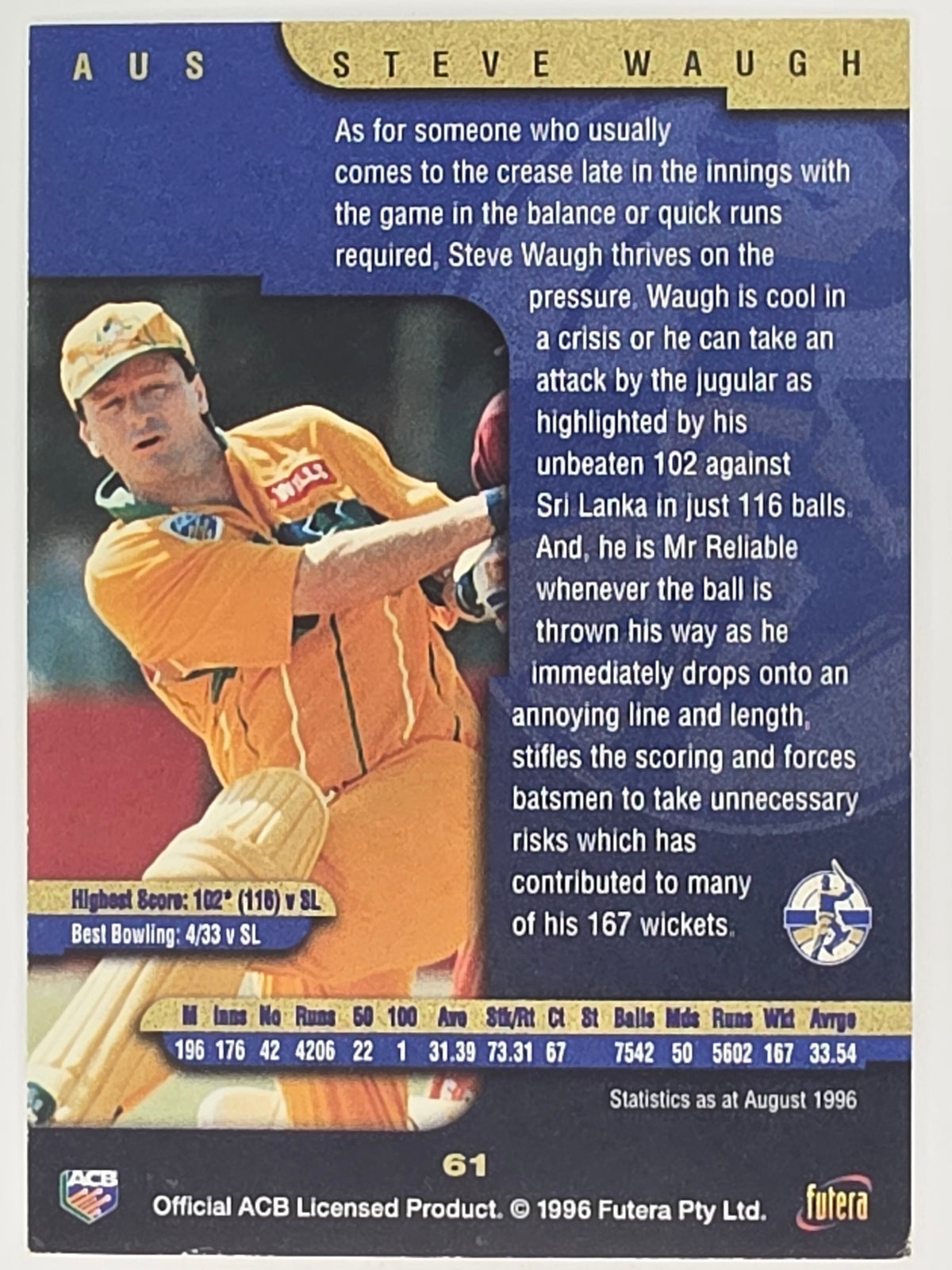 1996 Futera The Decider #61 Steve Waugh Australia